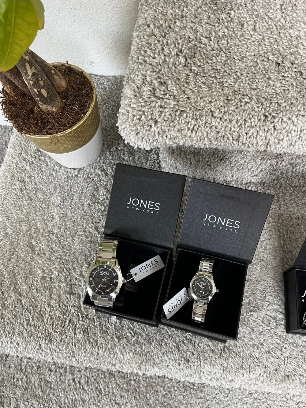 Jones New York Silver Bracelet Watch with Black Dial and Green Accent